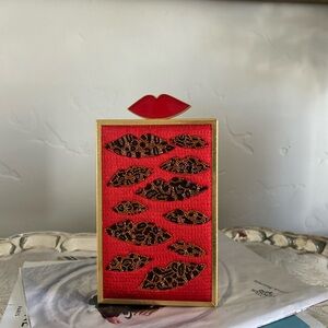 Red Lip-Detail Embellished Alice+Olivia Minaudière